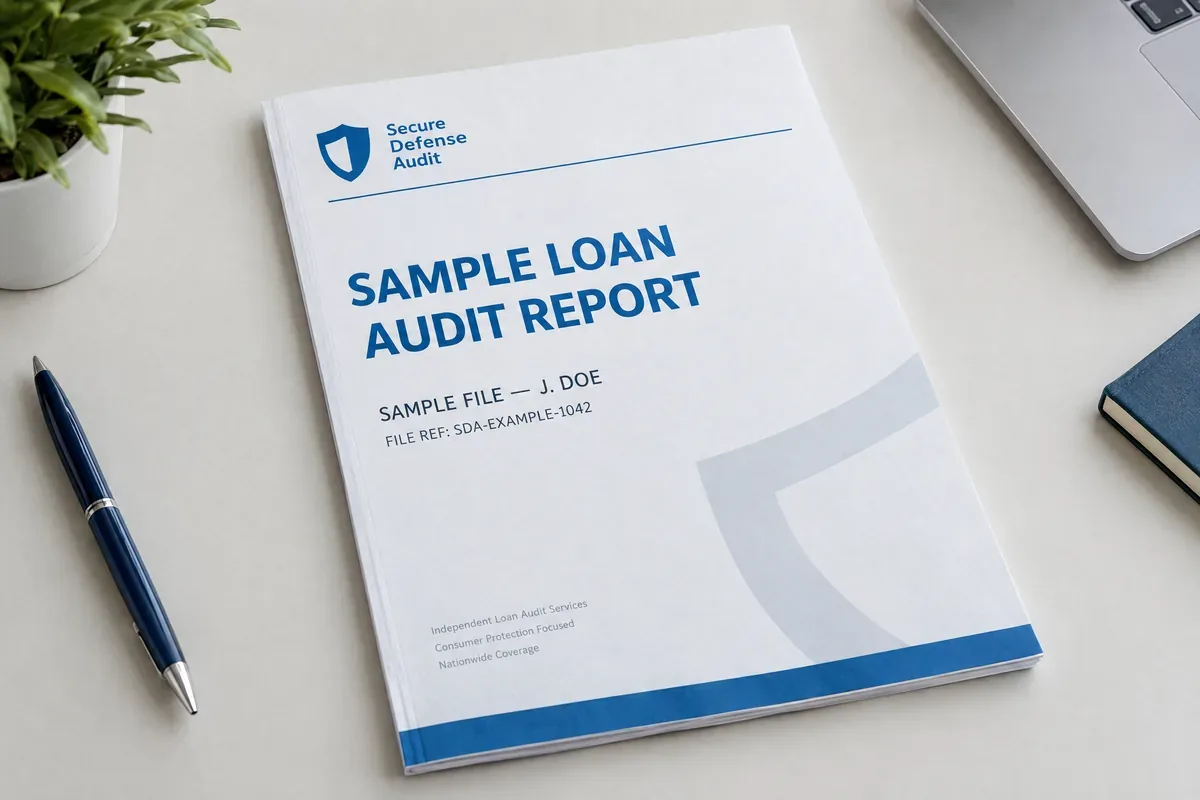 Cover page of a sample SDAudit forensic loan audit report