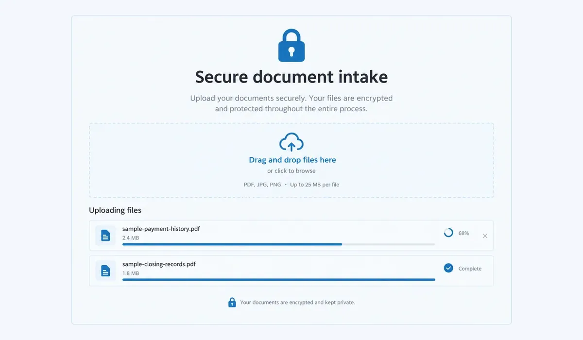 Secure document intake used to submit loan files for audit review